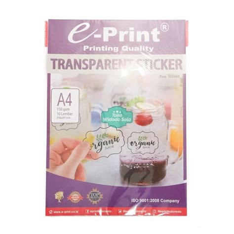 Jual Stiker Foto Putih Eprint Transparent Sticker A4 150gsm Printer