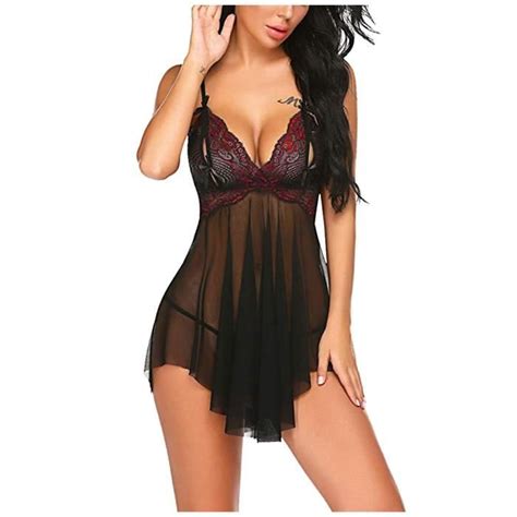 Femmes Sling Dentelle Imprimé Lingerie Sexy Camisole Chemise De Nuit