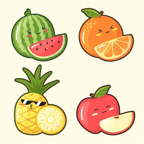 Premium Vector A Collection Of Hand Drawn Cute Cartoon Fruits