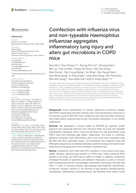 Pdf Coinfection With Influenza Virus And Non Typeable Haemophilus