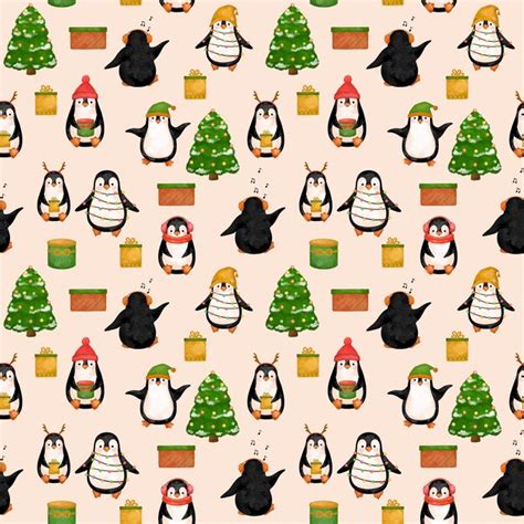 Premium Vector Cute Penguins Christmas Holidays Seamless Pattern