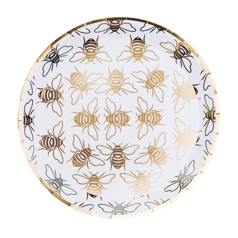 Gold Foil Bees Small Dessert Plate In 2020 Bee Plates Bee Party