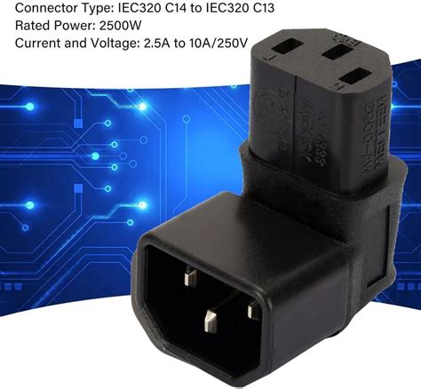 Xiwai Iec Male C14 To Iec Female 90 Degree Up Direction Right Angled C13 Power Extension Adapter