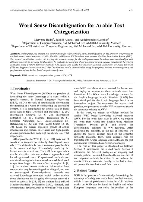 PDF Word Sense Disambiguation For Arabic Text Categorization