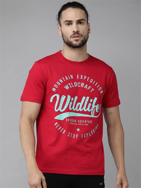 Buy Wildcraft Men Red Printed Round Neck Pure Cotton T Shirt Tshirts