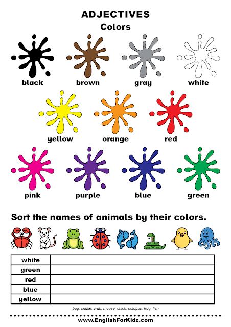 Color Adjectives Worksheet For English Learners Degrees Of Comparison