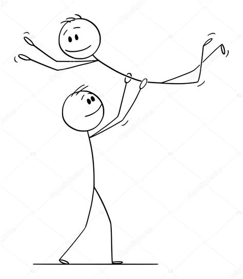 Vector De Dibujos Animados De Gay Homosexual Pareja De Dos Hombres Realizando Danza Pose Lift