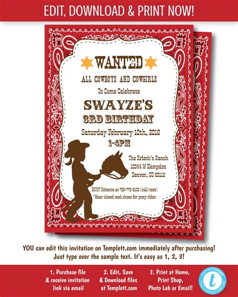 Cowgirl Invitation Cowgirl Birthday Party Invitation Girls Etsy