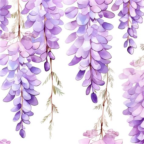 Aquarela Wisteria Flores Fundo Padrão Papel De Parede Vetor Foto Premium