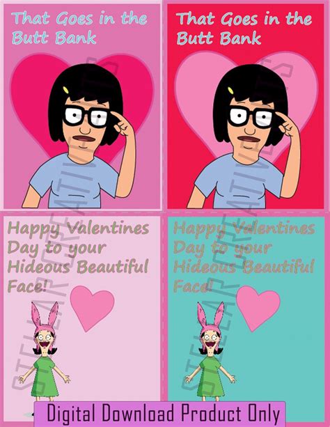 Bob S Burgers Printable Valentines Cards Tina Belcher Etsy