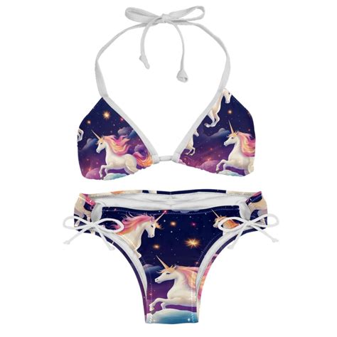 Starry Unicorn Adjustable Strap Bikini Set With Detachable Sponge Two