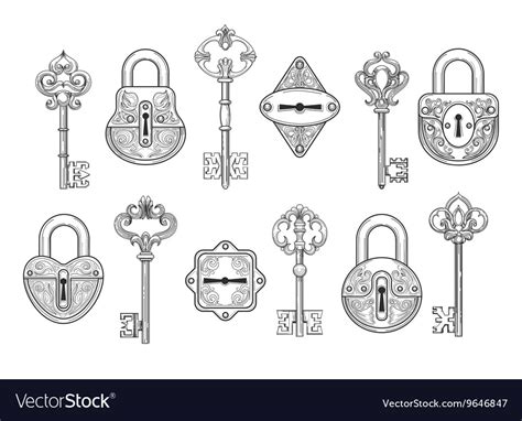 Vintage Key Keyhole And Lock Set Royalty Free Vector Image