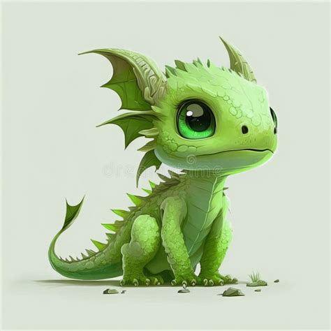 Bonito Dragón Verde Con Ojos Azules Personaje De Dibujos Animados