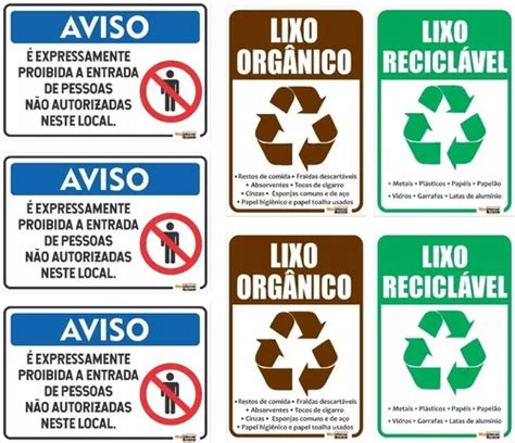 Placas Ent Proibida Lixo Reciclado Orgânico 20x30 1mm 7un