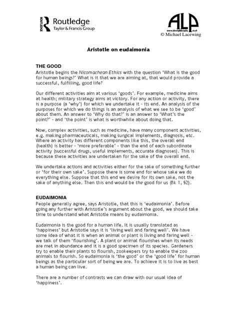 Aristotle on eudaimonia.pdf | Reason | Virtue