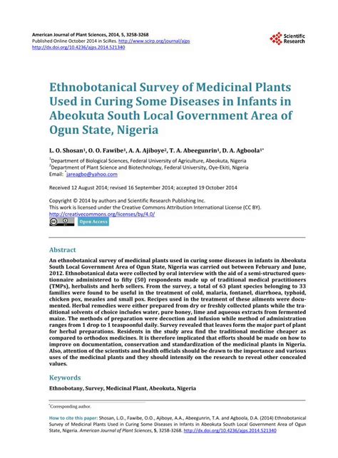 Pdf Ethnobotanical Survey Of Medicinal Plants Used In Curing