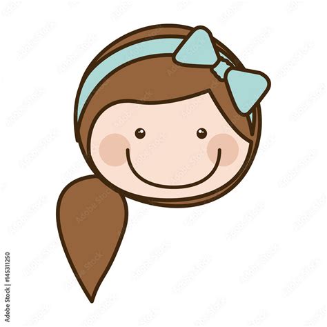 Color Silhouette Cartoon Front Face Girl With Side Ponytail Hair Vector