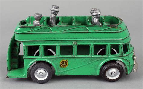 auction antique toy bus cast iron arcade double decker green bus