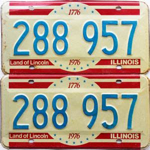 Illinois Bicentennial Graphic License Plates Pair For Sale