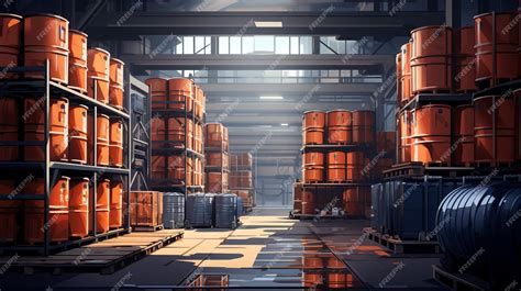 Premium AI Image | warehouse interior with shelves pallets and boxes