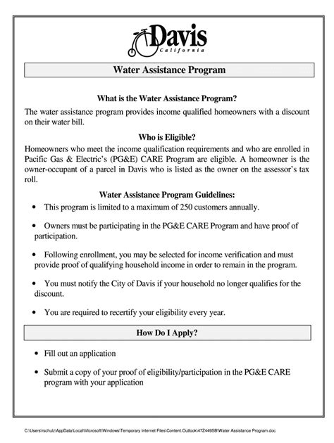 Fillable Online Water Cityofdavis Water Assistance Program City Of