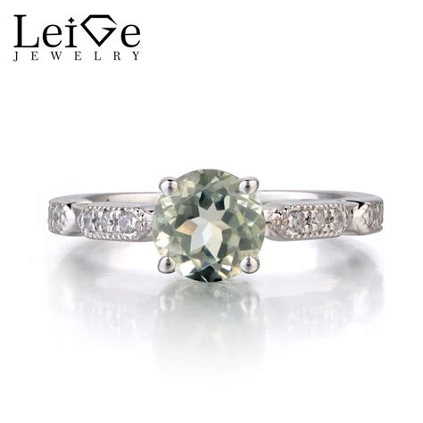 Leige Jewelry Natural Green Amethyst Ring Round Cut Wedding Engagement