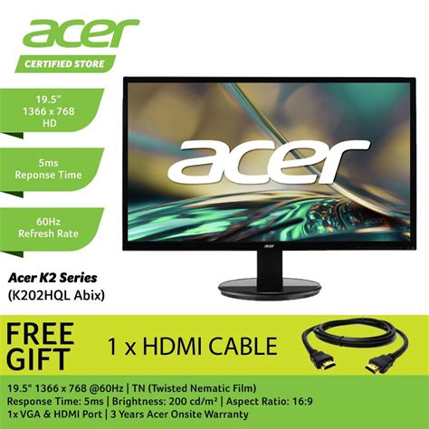 Acer Led Monitor K Hql E Q Vga Hdmi Yrs Warranty