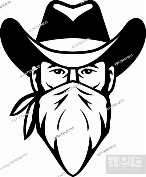 Black And White Illustration Of Head Of Bandit Outlaw Or Highwayman