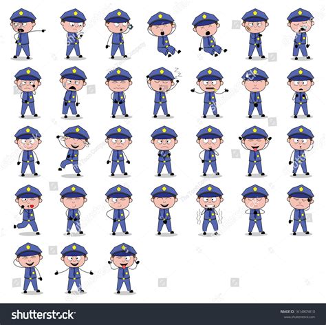 Collection Policeman Cop Poses Different Concepts เวกเตอร์สต็อก ปลอด