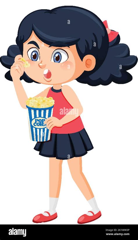 Cute girl eating popcorn illustration Stock Vector Image & Art - Alamy