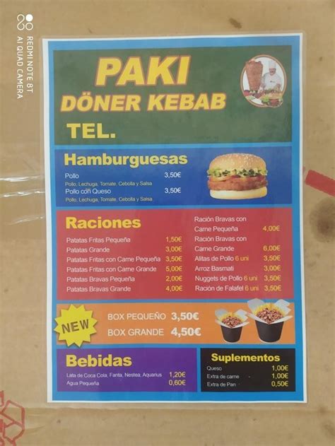 Carta del restaurante Paki Döner Kebab Chozas del Canales