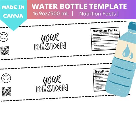 Water Bottle Label Template, Water Bottle Label Blank Template, Canva Editable Template, DIY ...