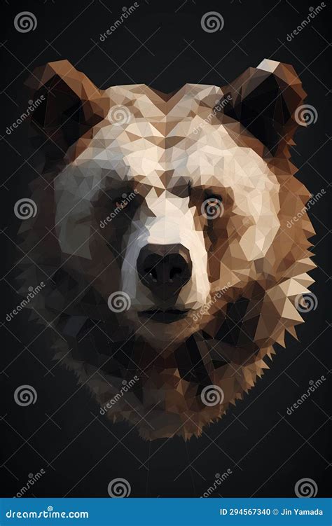 Polygonal Bear Head On Dark Background Low Poly Style Vector