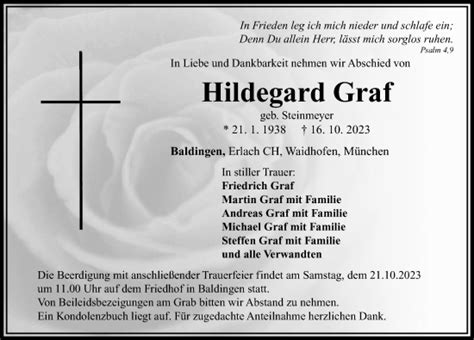 Traueranzeigen von Hildegard Graf Allgäuer Zeitung