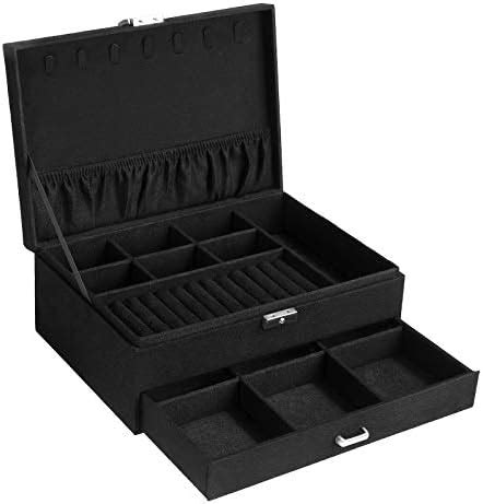 SONGMICS Jewellery Box Jewellery Case 2 Levels With A Drawer And Key