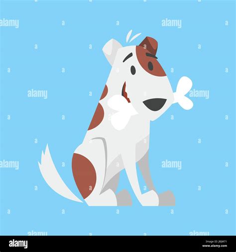 Vector Cartoon Style Illustration Of Cute Happy Dog Holding Bone In His