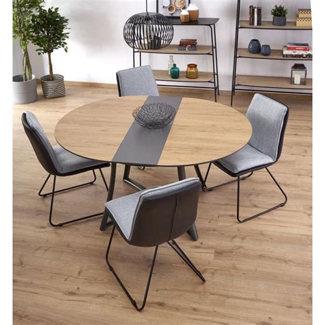 Table De Salle Manger Ronde Extensible Aspect Ch Ne Pieds Acier Steel