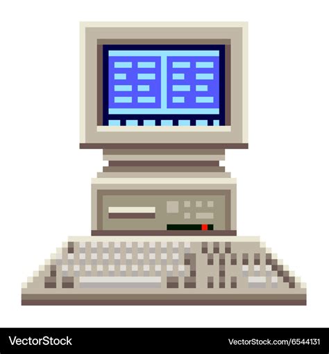 Pixel Old Computer Isolated Royalty Free Vector Image