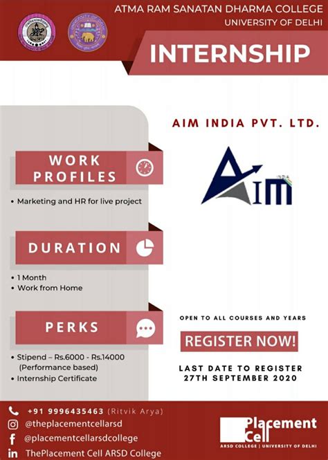 Internship Opportunity In Aim India Pvt Ltd Atma Ram Sanatan Dharma