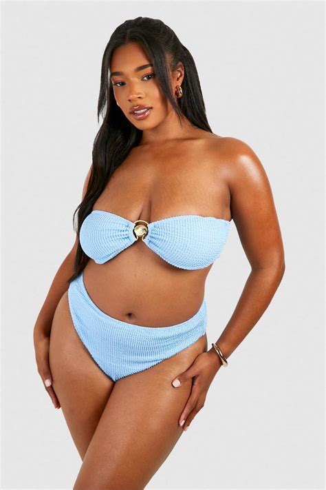 Plus Crinkle Shell Bandeau High Waisted Bikini Boohoo Uk