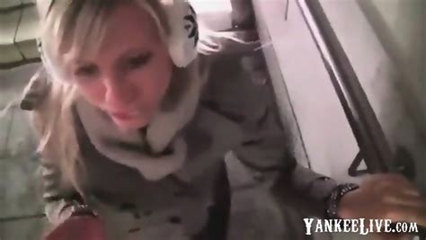 Gorgeous Blonde Swallowing A Load Of Cum In Public