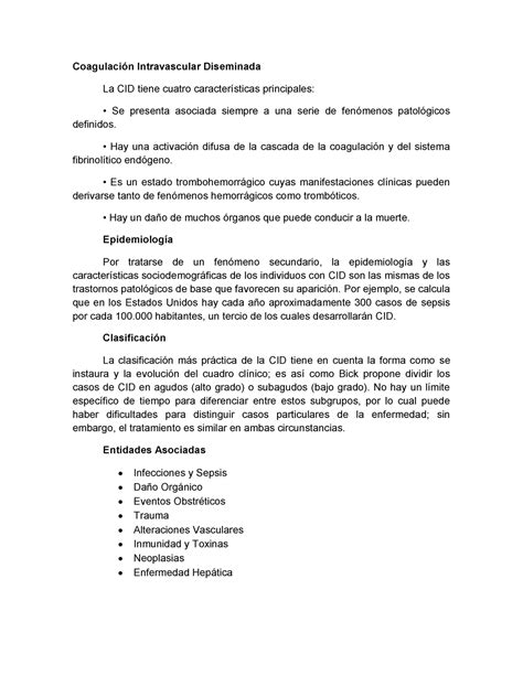 Coagulación Intravascular Diseminada Hay una activación difusa de