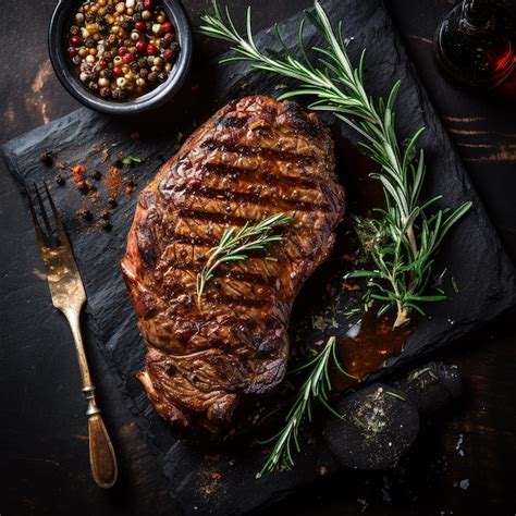 Premium AI Image | A steak with a bottle of wine next to it and a knife ...