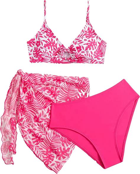 Amazon Verdusa Girl S Tropical Print Ring Linked Bikini Swimsuits