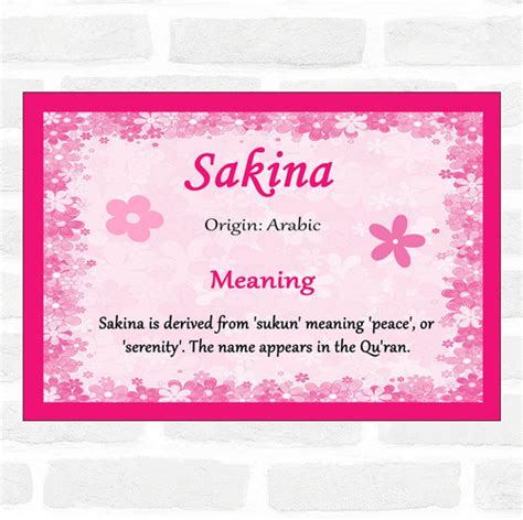 Sakina Name Meaning Pink Certificate The Card Zoo