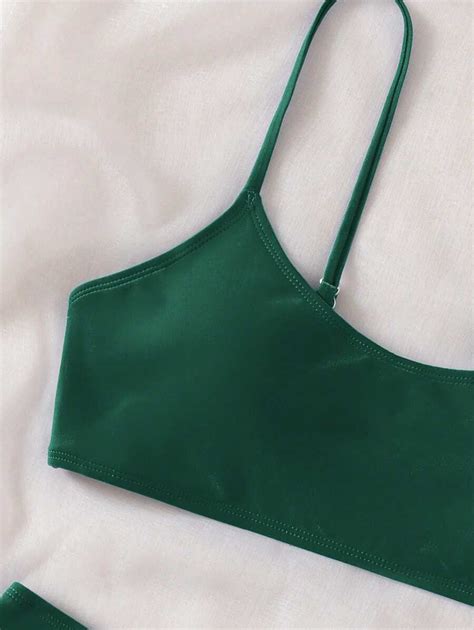 SHEIN Pcs Set Teen Girl Solid Color Wireless Bra And Triangle Bikini Bottom Swimwear SHEIN ASIA