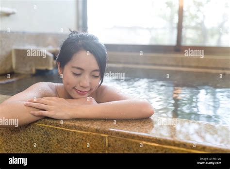 Woman Enjoy Japanese Hot Spring Stock Photo Alamy