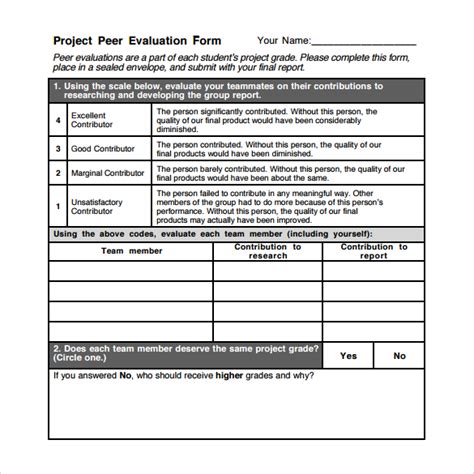 9 Peer Evaluation Form Sample Free Examples Format Sample Templates