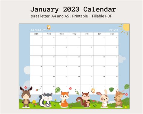 January 2023 Calendar Printable and Fillable Calendar - Etsy