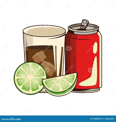 Soda Can And Glass With Lemons Flat Design Stock Vector Illustration